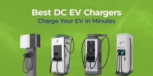 Multiple Best DC EV Charger units displayed together against a vibrant green backdrop